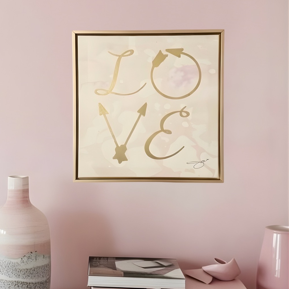 12x12 In. Gold Foil LOVE Framed Canvas Wall Art - Valentine Decor